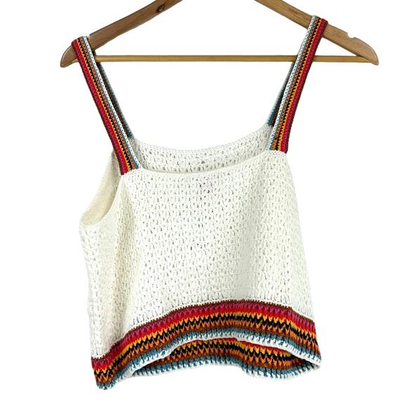 Marine Layer NWT Caro Cropped Crochet Tank Size L Square Neck Colorful Trim - Picture 3 of 10